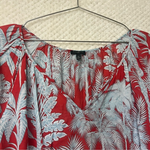 Talbots Blouse Oasis Palms Crinkle Gauze Poppver 100% Cotton Split Neck Sz 2X - Picture 4 of 7